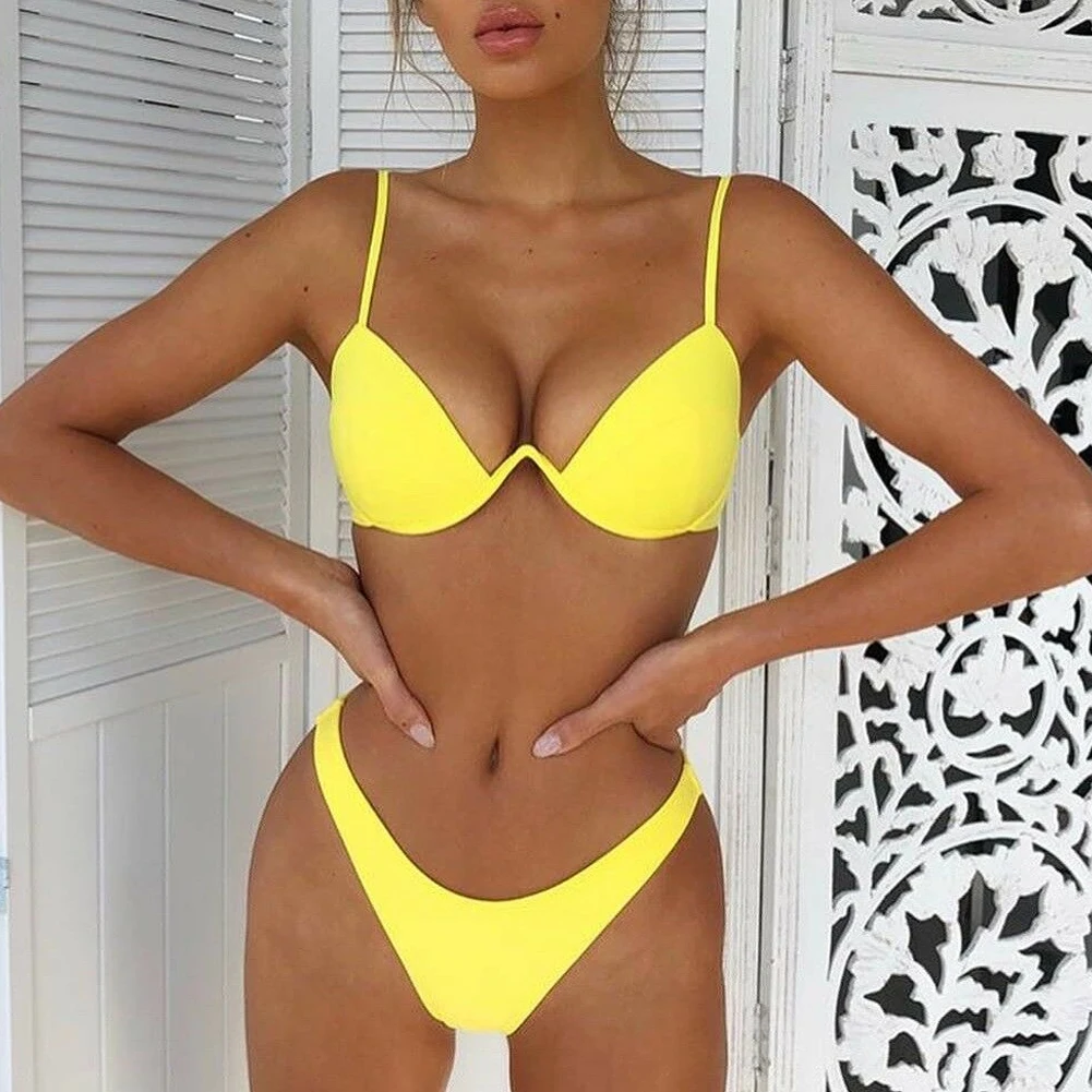 

Drop Shipping Sexy Push Up Unpadded Brazilian Women 4 Colors Bandage Bikini Set Swimsuit e Swimwear Bathing