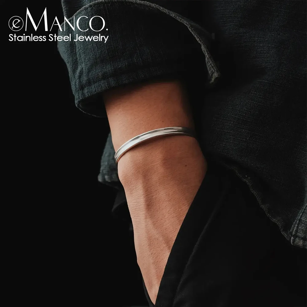 EManco Stainless Steel Polished Design C Shape 6MM Wide Bangle Men Punk Bracelet Fashion Couple Jewelry Wholesale