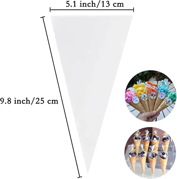 

Opp Triangle Bag Cone Bags for Popcorn Flower Candy Food Custom Side Gusset Bag Printing Accepted Wedding Party