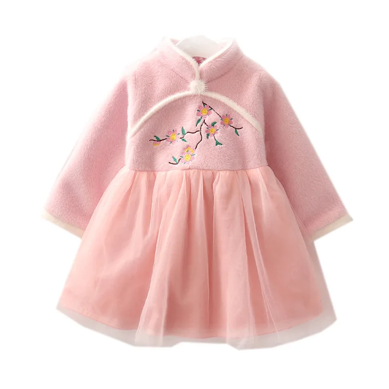 

Girls Mink Velvet Cheongsam Autumn And Winter Plus Velvet Hanfu Dress