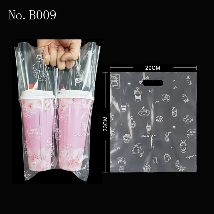 
Customize Takeaway Plastic Bag B010 Take Out Plastic Disposable Bubble Boba Tea Bag 