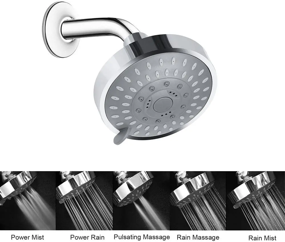 High Pressure Showerhead Upgraded Fixed Shower Head 5 Spray Settings ...