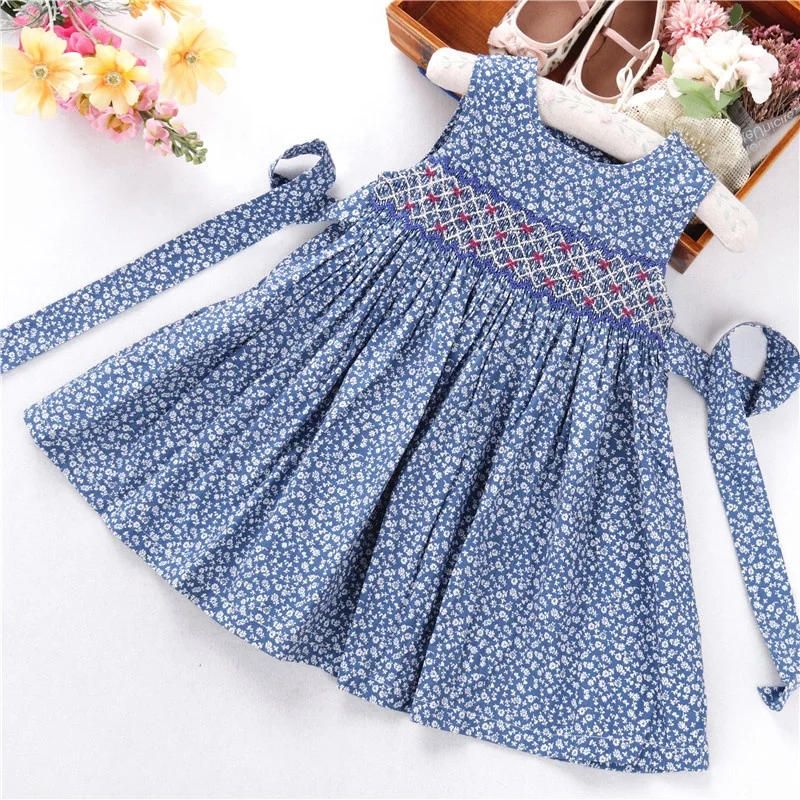 

C2030766 summer flower floral ruffles hand made baby girls smocked dresses kids clothes children clothing wholesale