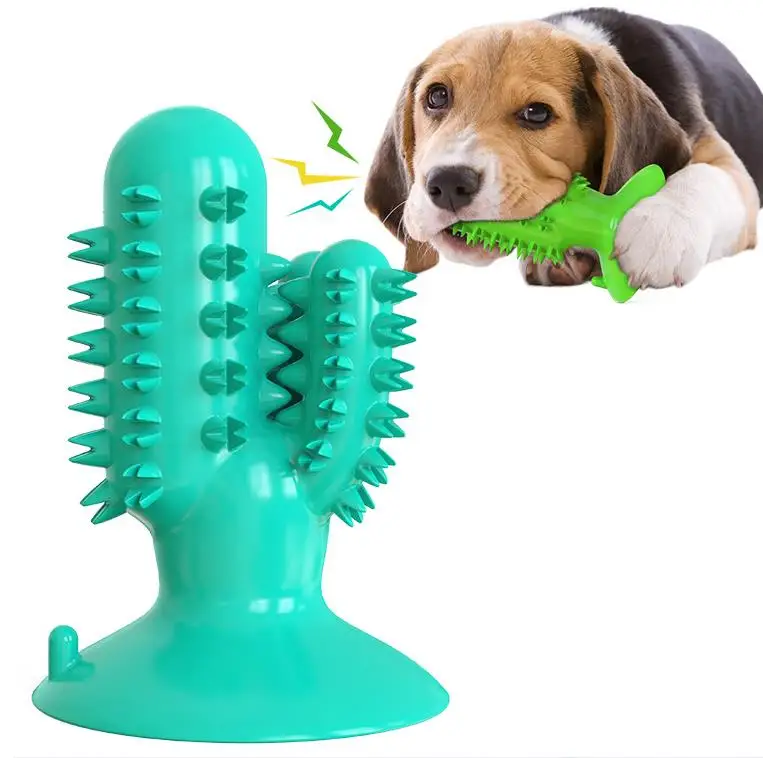 

Christmas Molar Stick TPR Cactus Sounding Suction Cup Indestructible Teeth Cleaning Dog Toothbrush Chew Toys Aggressive Chewers, Blue, yellow, green