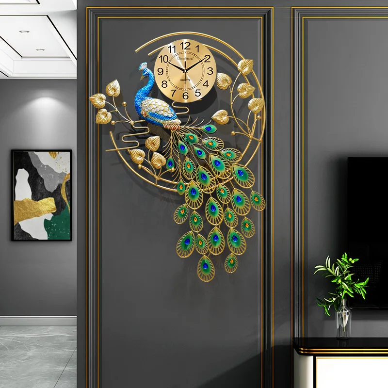 

Peacock hanging watch sitting room creative fashion silent modern decorative wall clock, As photo