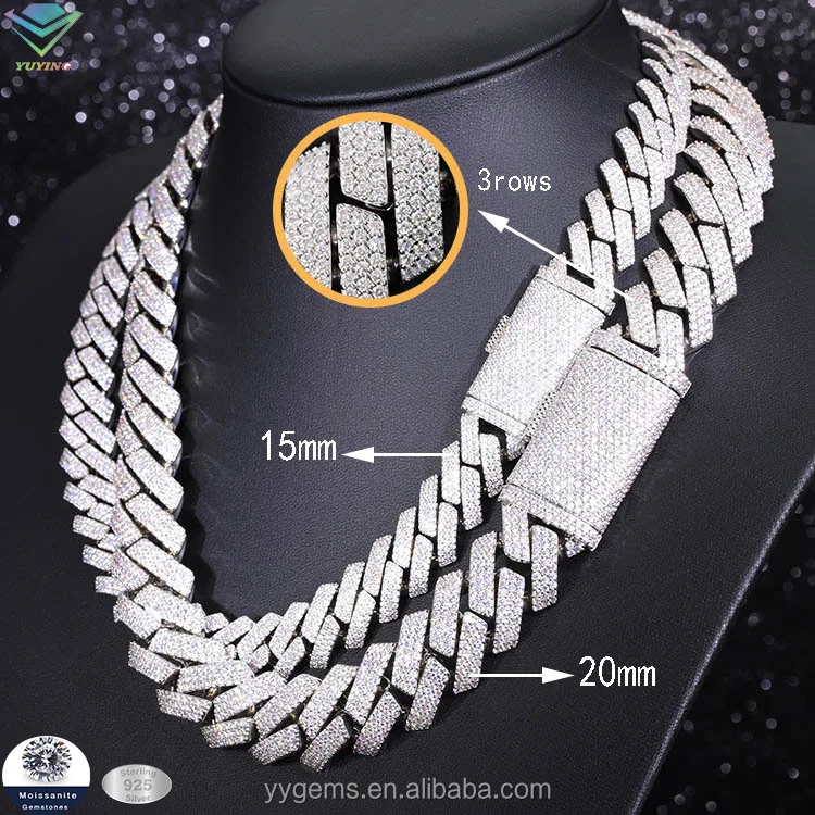 

Rts 925 Silver 6 mm to 20 mm wide 1/2/3/4 Rows ICED OUT Cuban Link Chain with GRA vvs Moissanite for Rapper Hiphop jewelry