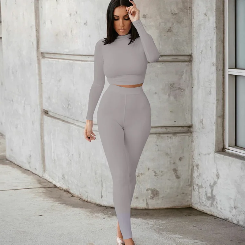 

Casual Spring Fitness Apparel Black White Ladies Long Sleeve Sports Cropped Sets Crop Set 2 Two Piece Pants Tracksuit For Women, Black,white,gray