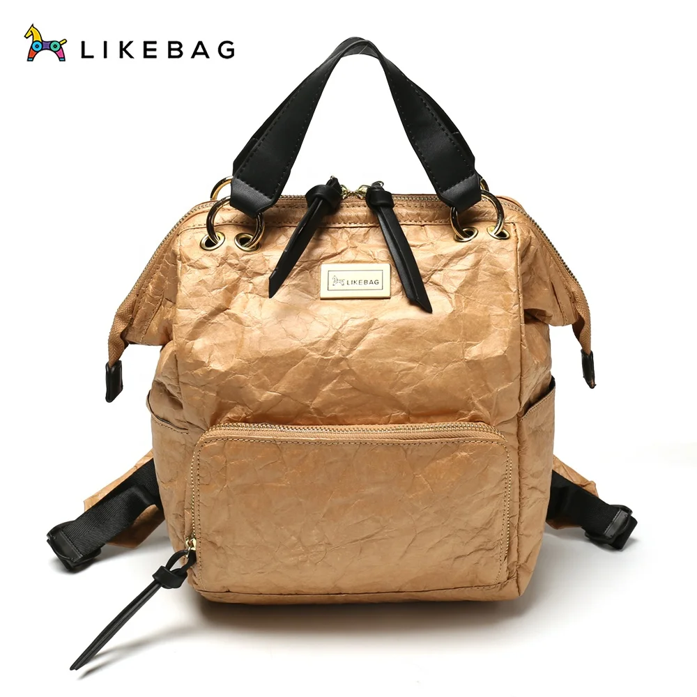 

LIKEBAG Kraft Paper Backpack Large Capacity Lightweight Washable Backpack for Unisex