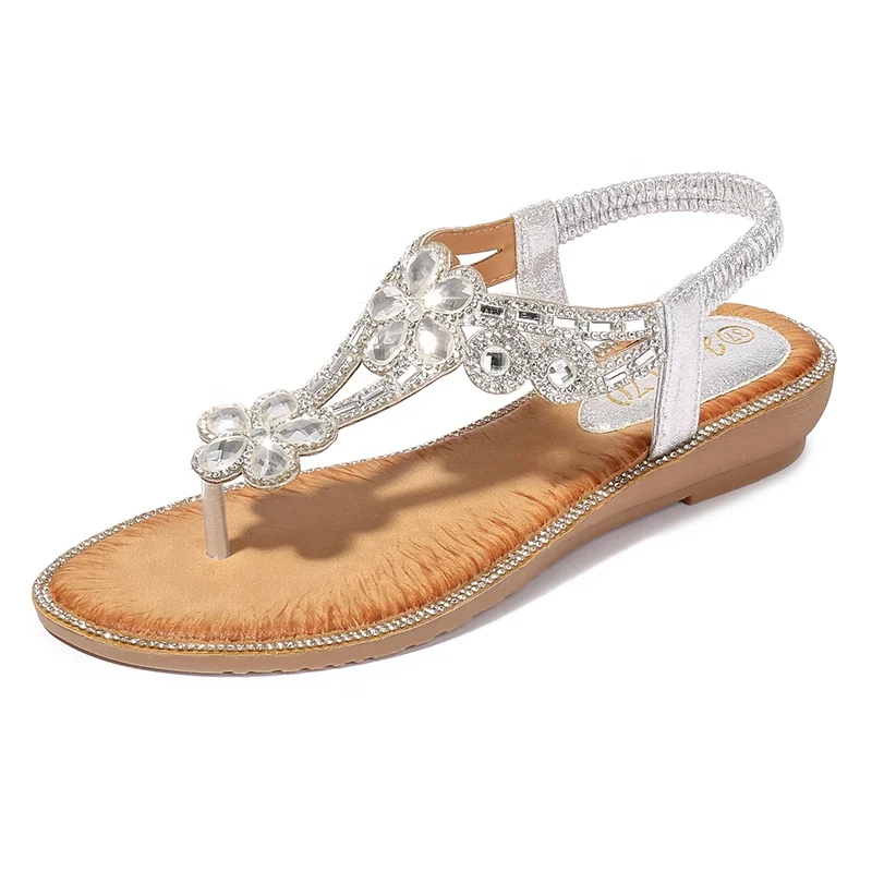 

Shoes women 2019 new flower rhinestone sandals Pope wind toe wedge flat sandals wholesale