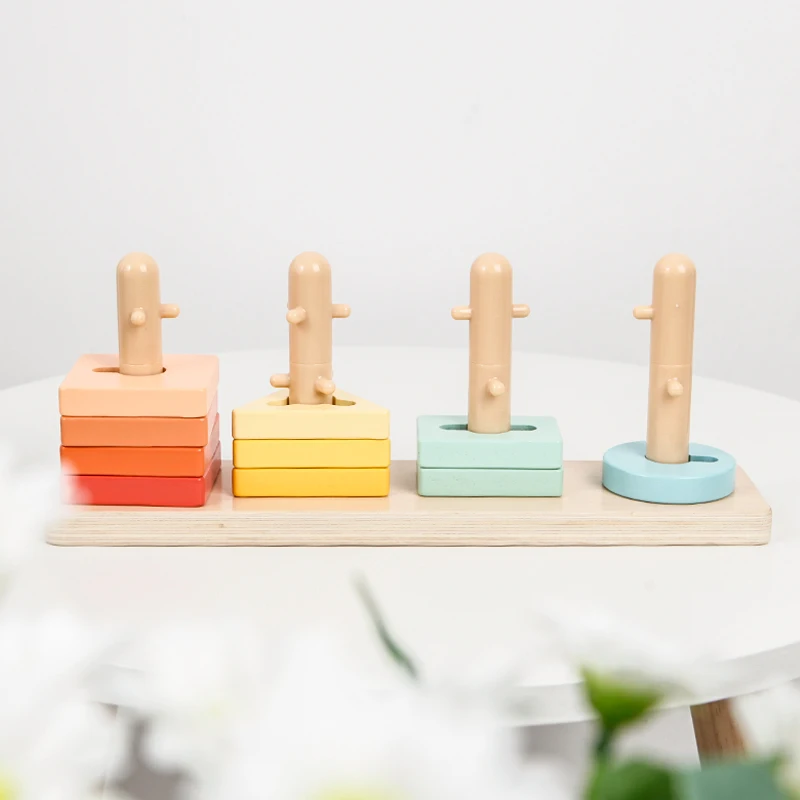 

Preschool Geometric Colorful Puzzle Board stacking Wood Knob Peg Board montessori Wooden Geometric Shape Puzzles