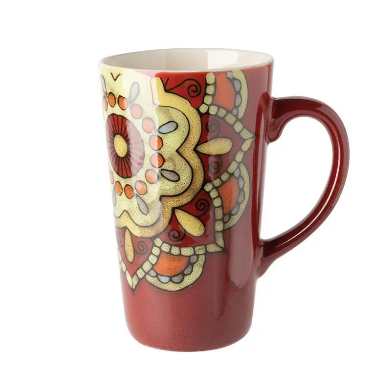 

Madou Vintage Style Oversize Capacity Hand-Painted With spoon And Lid Ceramic Cup, 3 colors