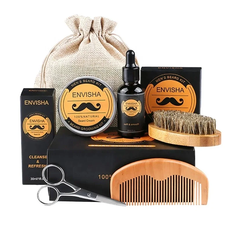 

1Set Beard Essential Balm Comb Moisturize Wax Scissor Men Beard Grooming Kit Mustache Beard Hair Growth Oil Styling Tool