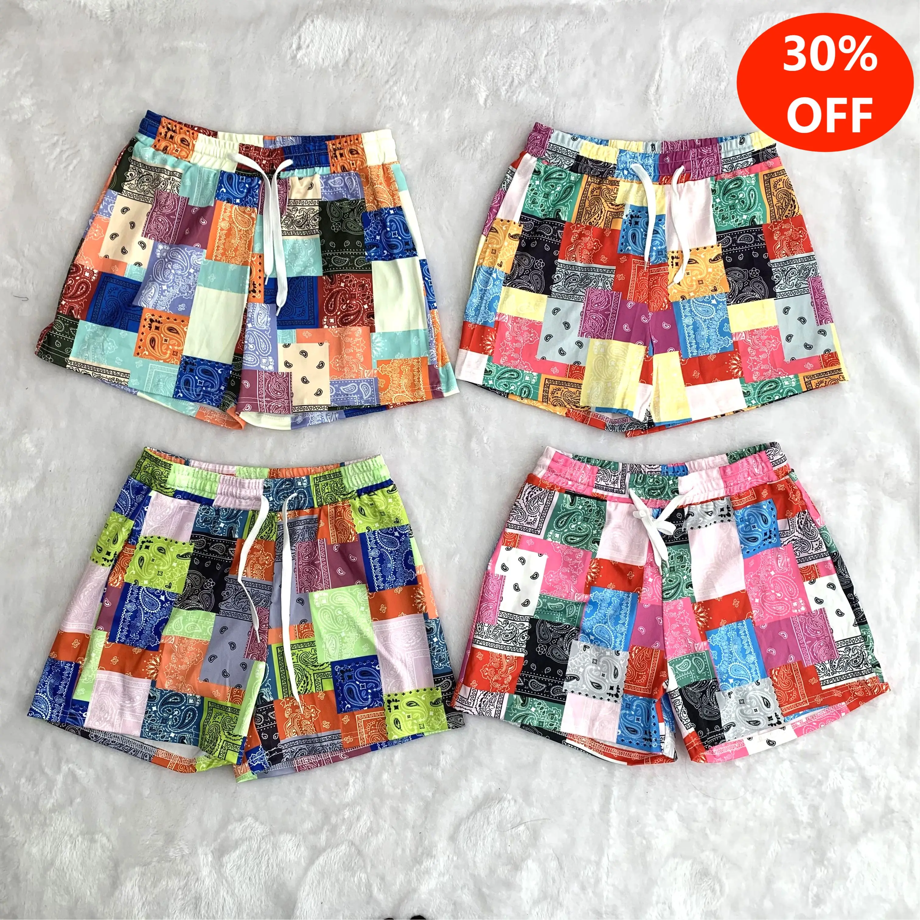 

plus size Fashion Drawstring Patchwork Loose Pants Woman Beach Pants Short Trousers Bandana Shorts, 4 colors