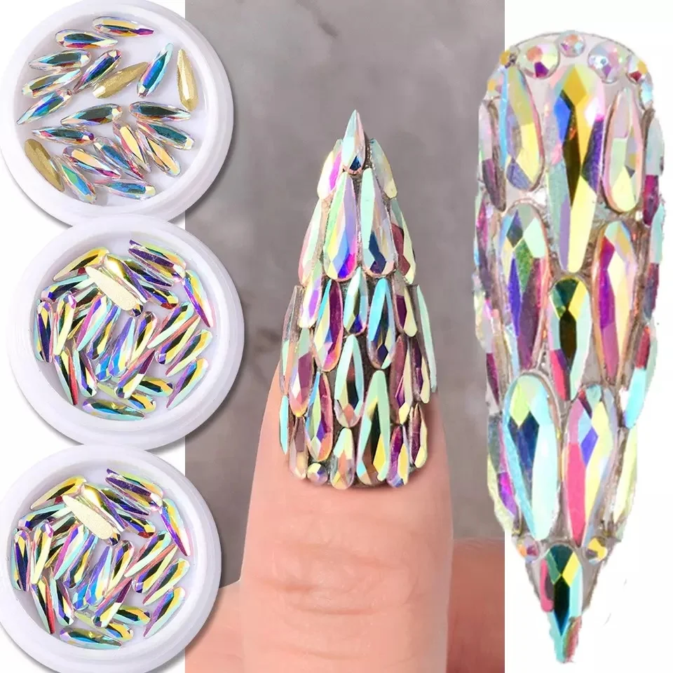 

Multi Shapes Glass Crystal AB Rhinestones For Nail Art Mix 12 Style FlatBack Crystals 3D Decorations Flat Back Stones