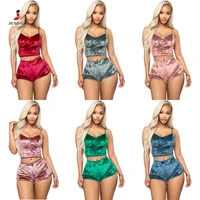 

Sexy Lace Velvet Crop Top Mini Hot Pants Women Two Piece Sets night clothes