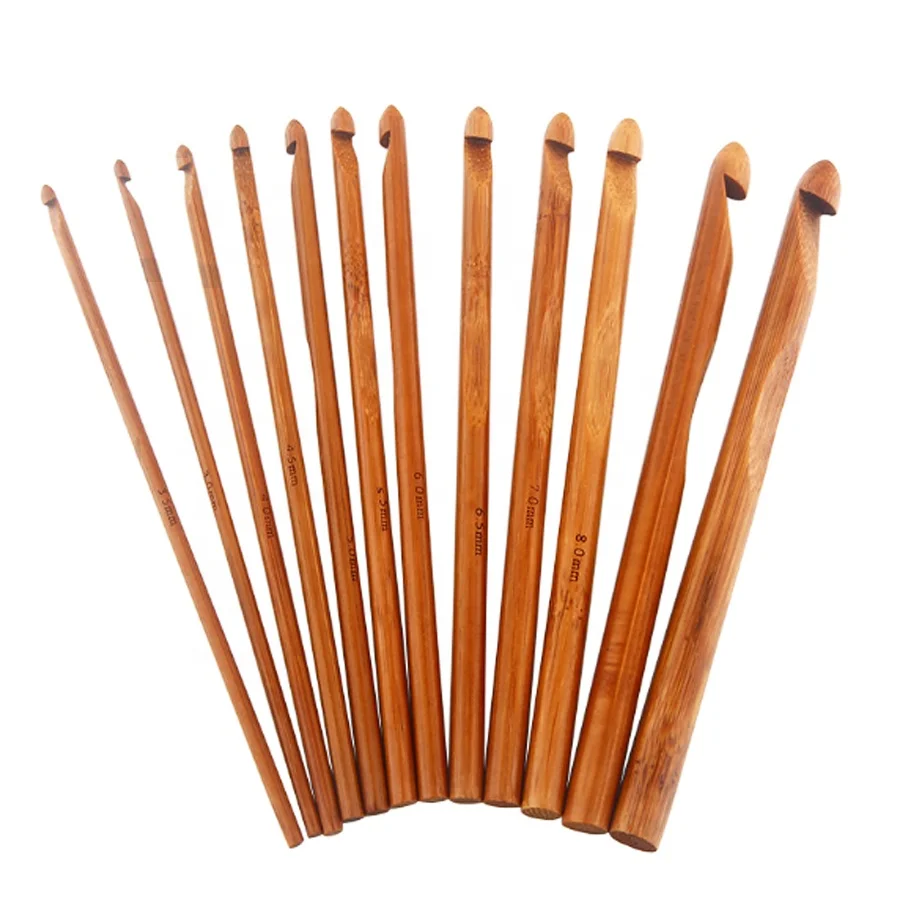 

Needle manufacturer wholesale 12pcs bamboo crochet hooks set bamboo knitting needle