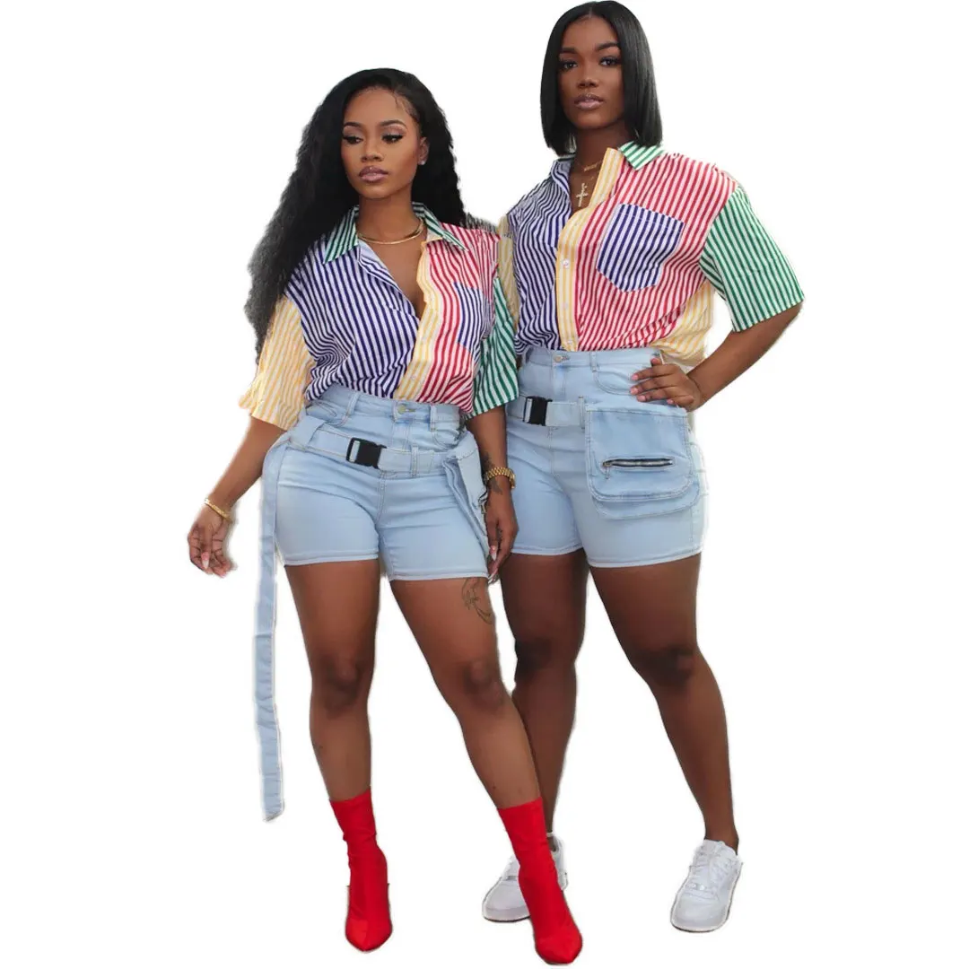 

10101-MX98 casual striped printed shirts women blouses sehe fashion