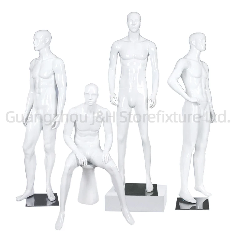 

Men Full Body Fiberglass Mannequin Glossy White Dummy Mannequins Male Abstract Nude Male Mannequin