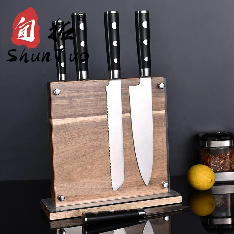 

Acrylic Shield double sided wooden knife Organizer block holder stand custom strongest magnetic knife holder