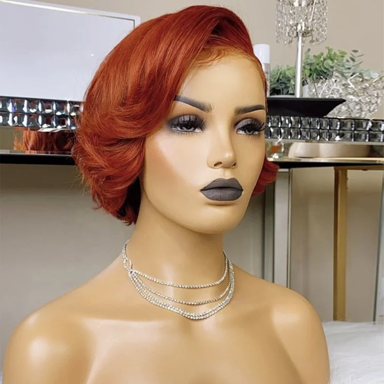

Ginger Colored Wig Orange Color Pixie Cut Short bob Straight Hair 13*4 Human Hair Lace Front Wigs