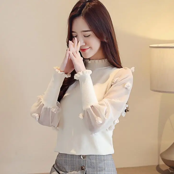 

zm40385v New designed 3D flower high neck sweater women's blouses
