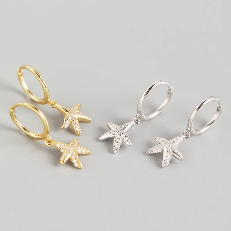 

Bohemian Ocean Style Full Cubic Zircon Starfish Huggie Hoop Earrings 925 Sterling Silver Star Huggie Earrings