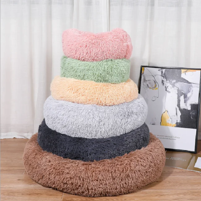 

Good Quality Comfortable Soft Plush Bed Faux Fur luxury Dog Donut Pet Bed, Customized color