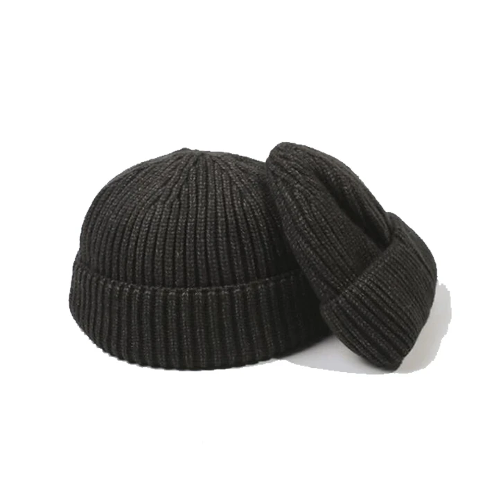 Black Beanie Knit Ski Cap Skull Hat Warm Solid Color Winter Cuff Blank 