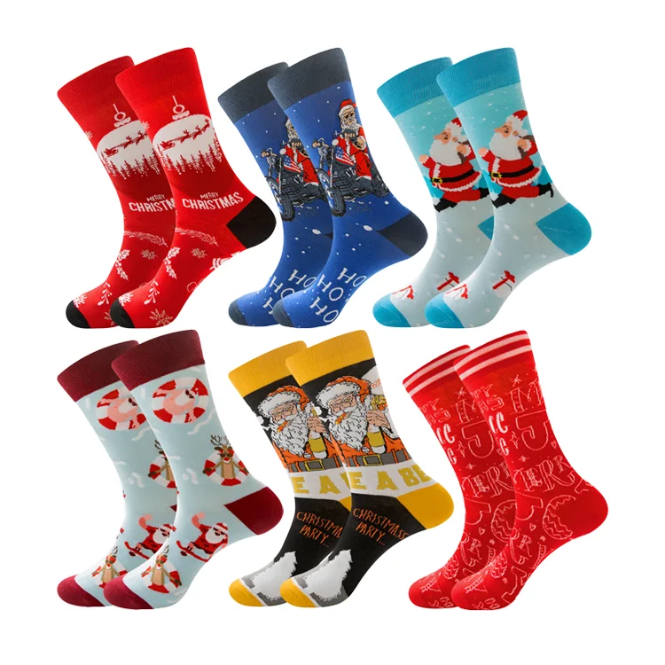 

Funny Creative Fashion Designer Santa Clause Letter Jacquard Cotton Christmas Crew Socks Adults Unisex