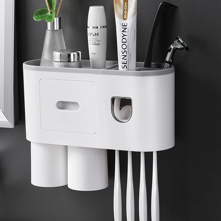 

Automatic Toothpaste Squeezer Dispenser Bathroom Wall Mount Toothbrush Holder Storage Rack, Gray, black, pink