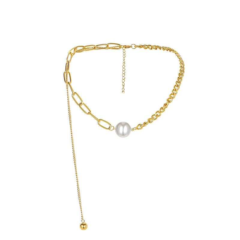 

Stainless Steel Initial Beads Handmade Custom Long Chain Name 18K Gold Plated Pearls Necklace