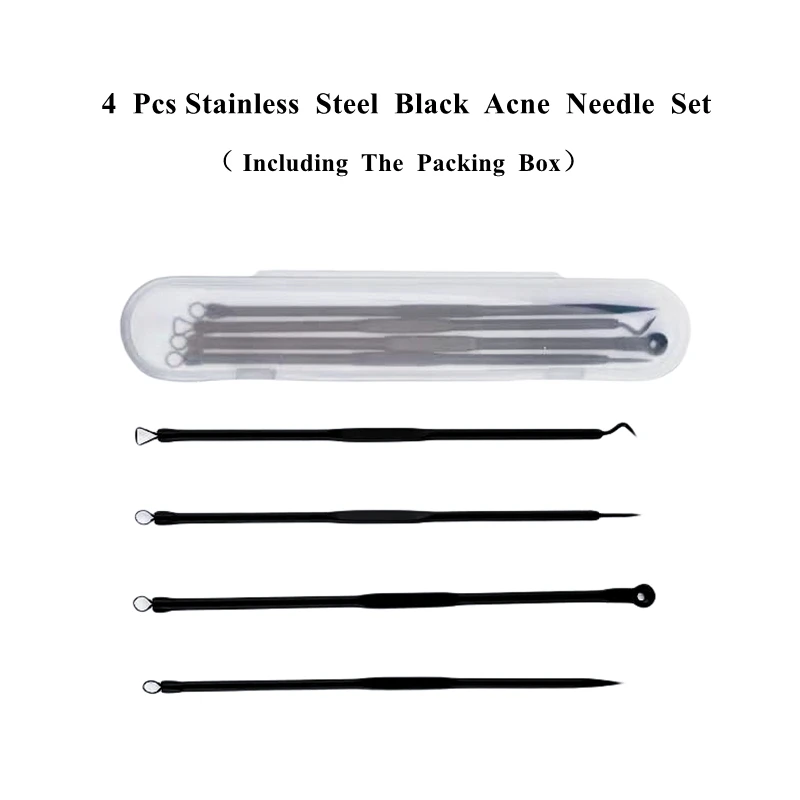 

4 Pcs Black Acne Pimple Blemish Extractor Remover Tool Kit Set Acne Set Acne Needle Set