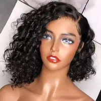 

Beauty swiss lace cuticle aligned afro kinky curly Black Women Short human virgin hair lace front Wigs For Women With Wig Cap