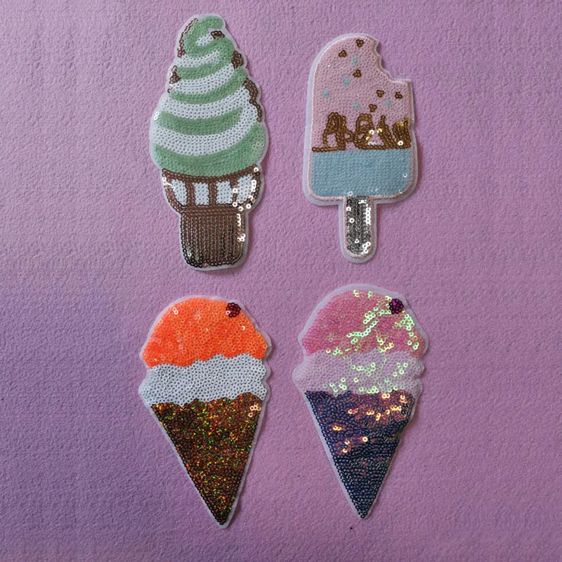

Color ice cream embroidered cloth embroidered chapter Sequin embroidered clothing patch DIY customized processing