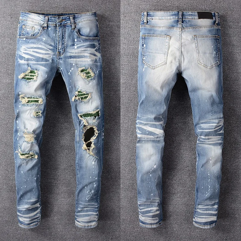 

High street plus size ripped jeans dropshipping stock popular blue jeans for man