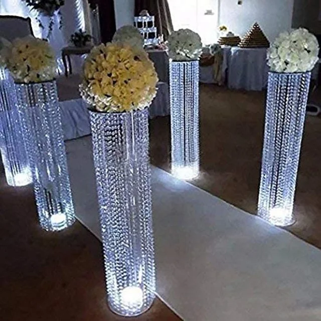 

free shipping)Tall Wedding Flower Chandeliers Flower Stand with Acrylic Bead for Wedding Table Centerpiece Wedding Aisle Road, Sliver or gold mental