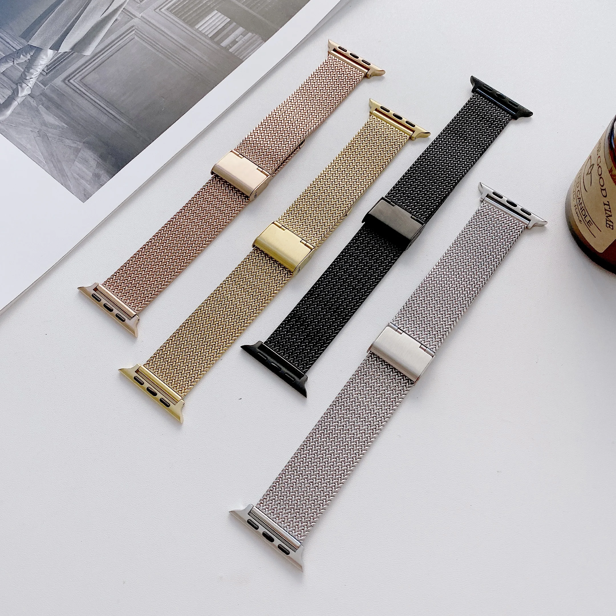 

Dropshipping Women Strap Milanese Loop for Iwatch Series 8 7 6 5 Se 4 Metal Strap for Apple Watch Band 41mm 45mm 44mm 40mm