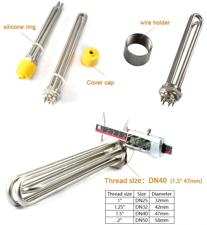 3000w Three Phase Electric Rod Coil Water Immersion Type Heater With
