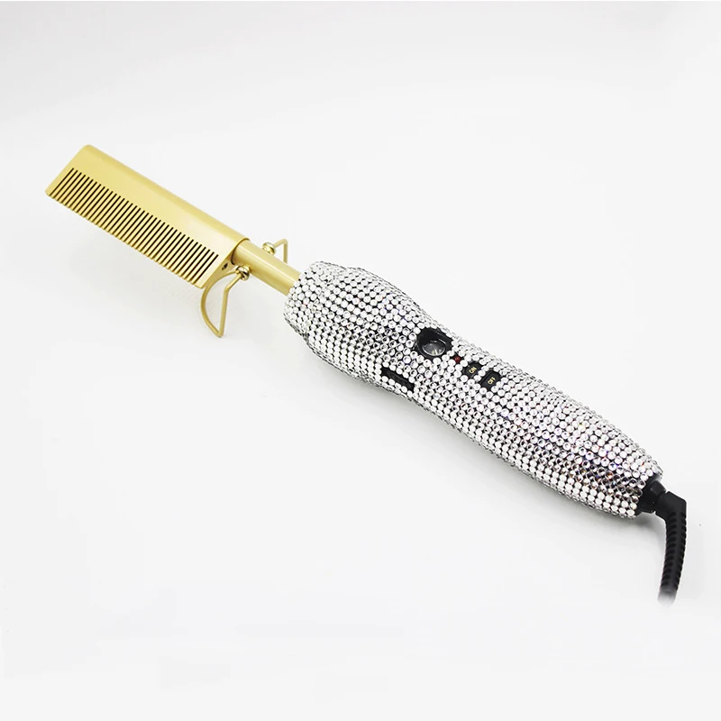 

Wholesale Heat Resistant Rhinestone Pink Bling Straightener Brush Hair Straightener Electric Hot Combs For Curly Hair, White/black