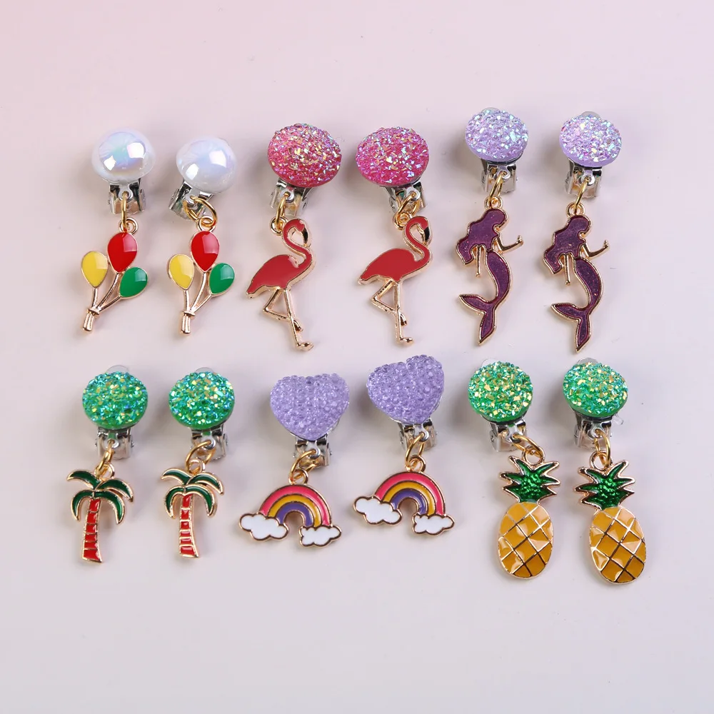 

Children's dIY clip on earrings for kids Butterfly Mermaid Shaped Cute Cartoon Children's Jewelry