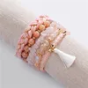5pcs/set multil-layers natural stone beads gravel crystal rope braided tassel line spike elastic bracelets