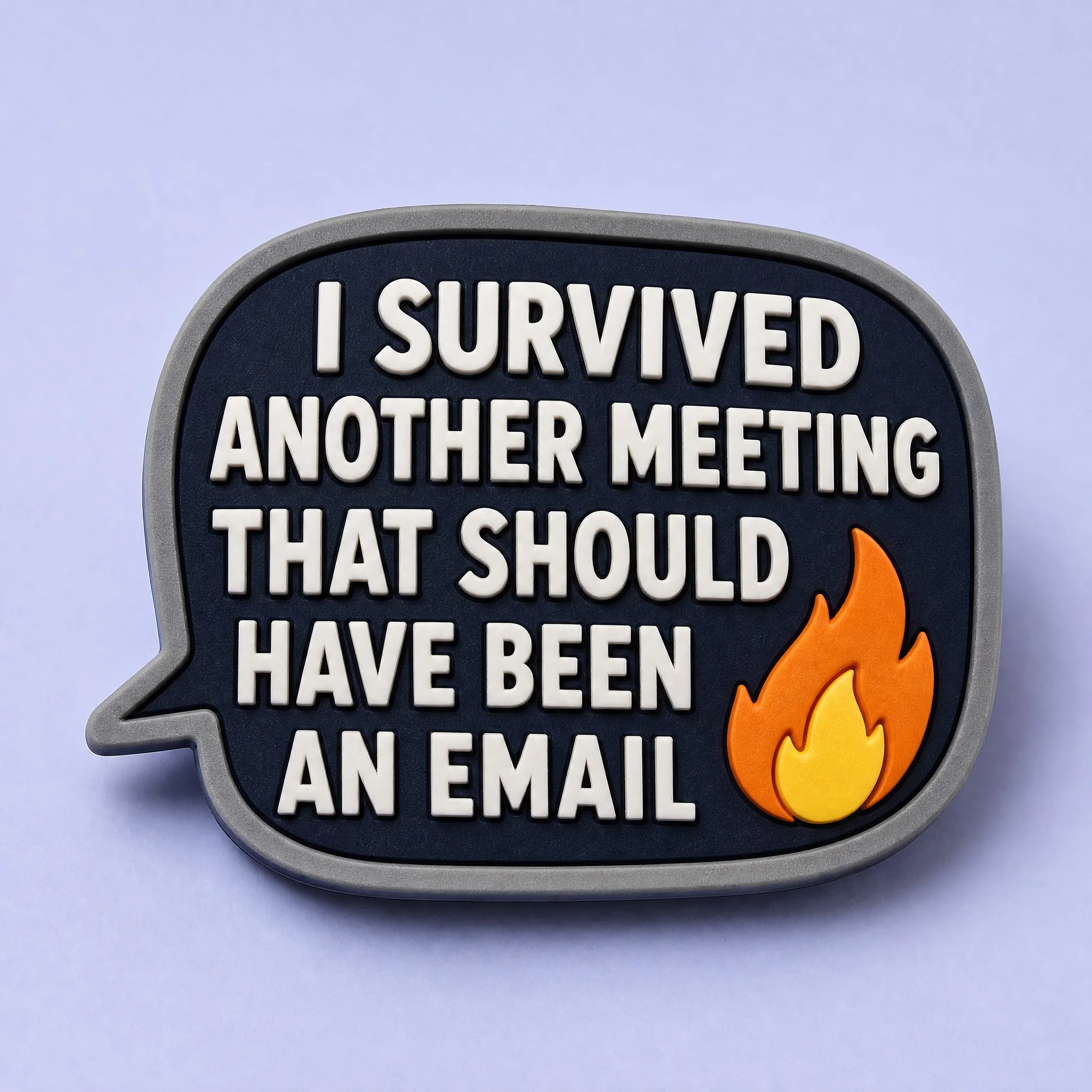 Front View of Dark Speech Bubble Magnet with Slogan and Flame Icon