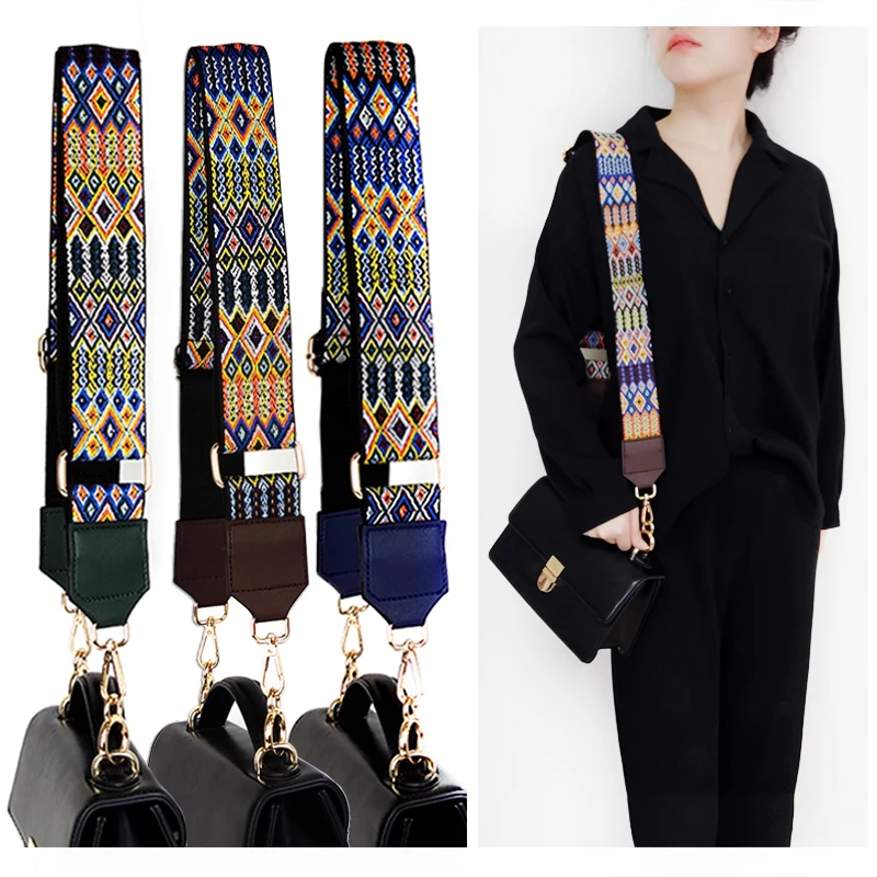 

Meetee B-J084 Colorful Ladies Adjustable Bag Strap Ethnic Style Color Diagonal Wide Ribbon Shoulder Strap, 6 colors