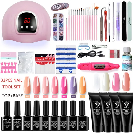 

Hot Selling Girls Professional Nail Art Tool Poly Polish UV Gel Sets With Lamp