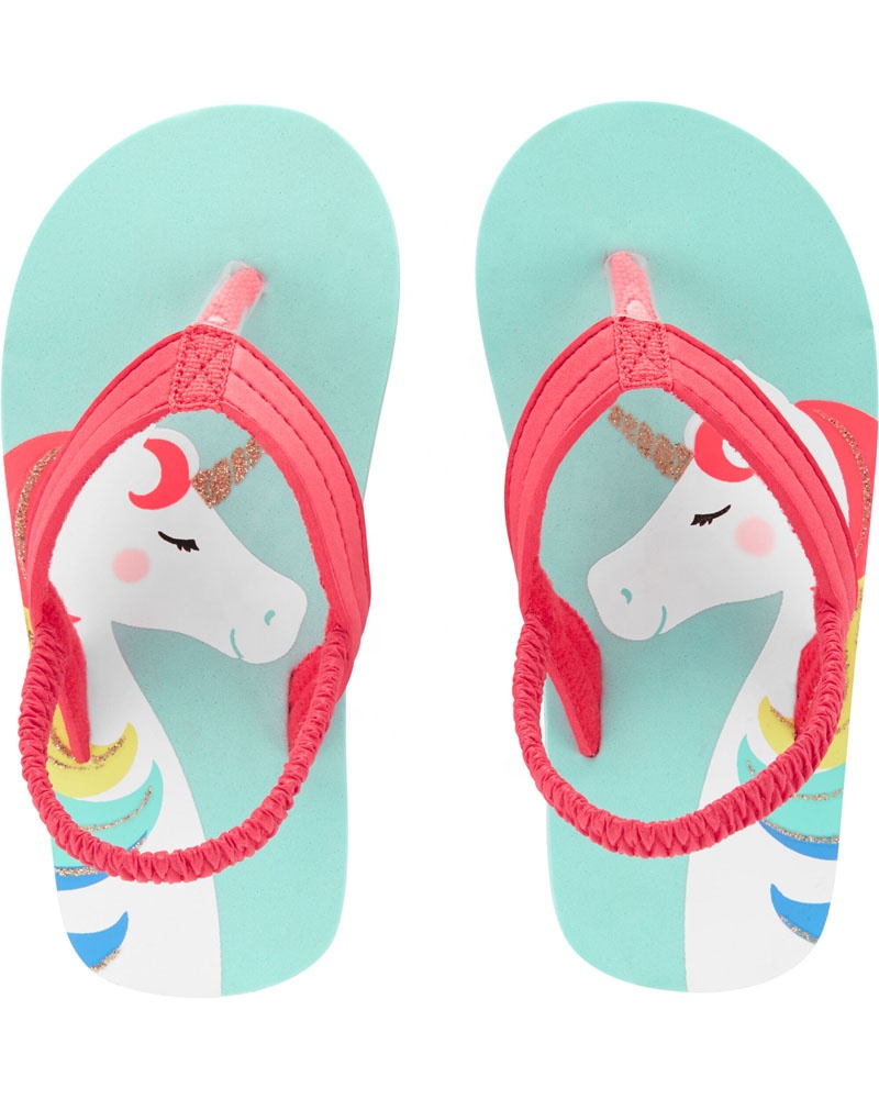 

Factory low price wholesale anime printed anti slippery cute unicorn flip flop upper slipper straps for kids