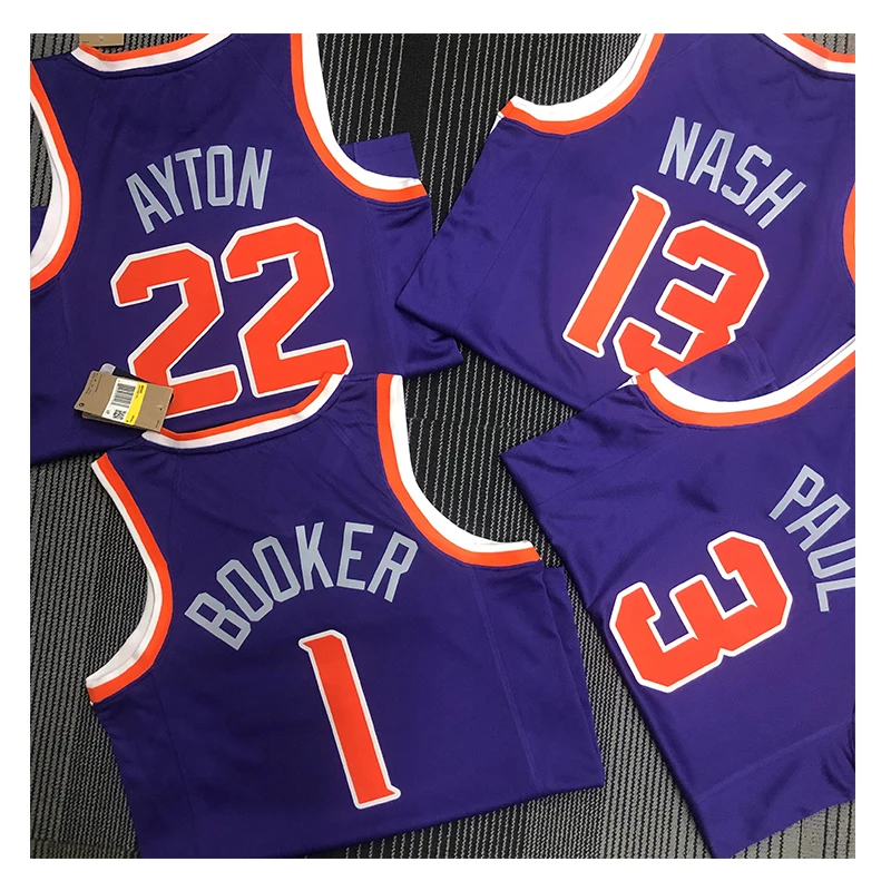 

Wholesale NB A Basketball Jerseys Booker Chris Paul Phoenix Purple Sun Shirts 22 Ayton Wear Uniform Sports Vest Cheaper