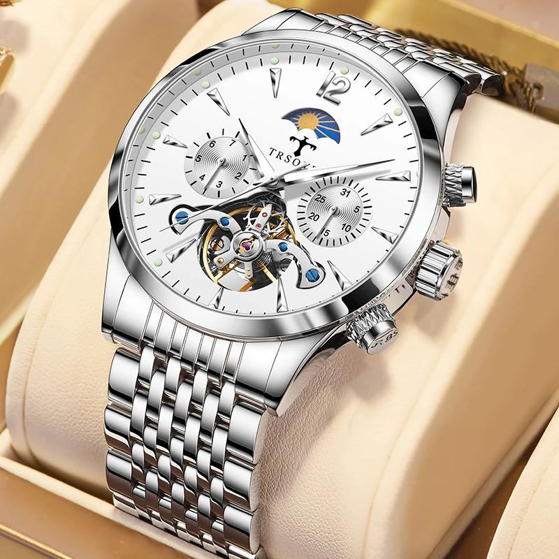 

Wholesale Factory Oem Chronograph Wrist Watch Men Automatic Tourbillon Skeleton Watch Custom jam tangan 816, Black/gold/silver/white/brown