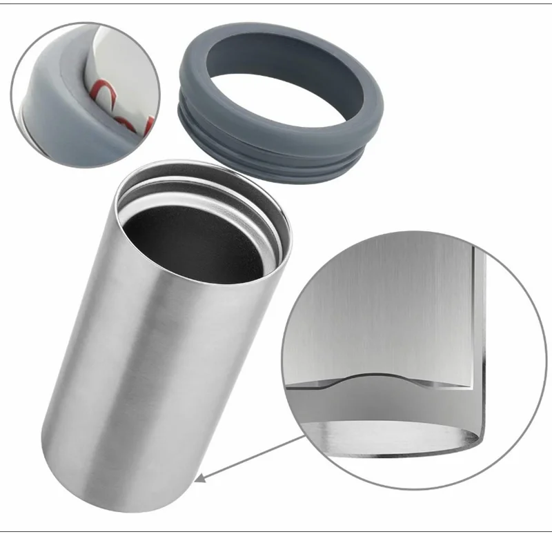 
2020 new ideas 12oz double walled stainless steel vacuum insulated slim beer can holder cooler insulator with lid 
