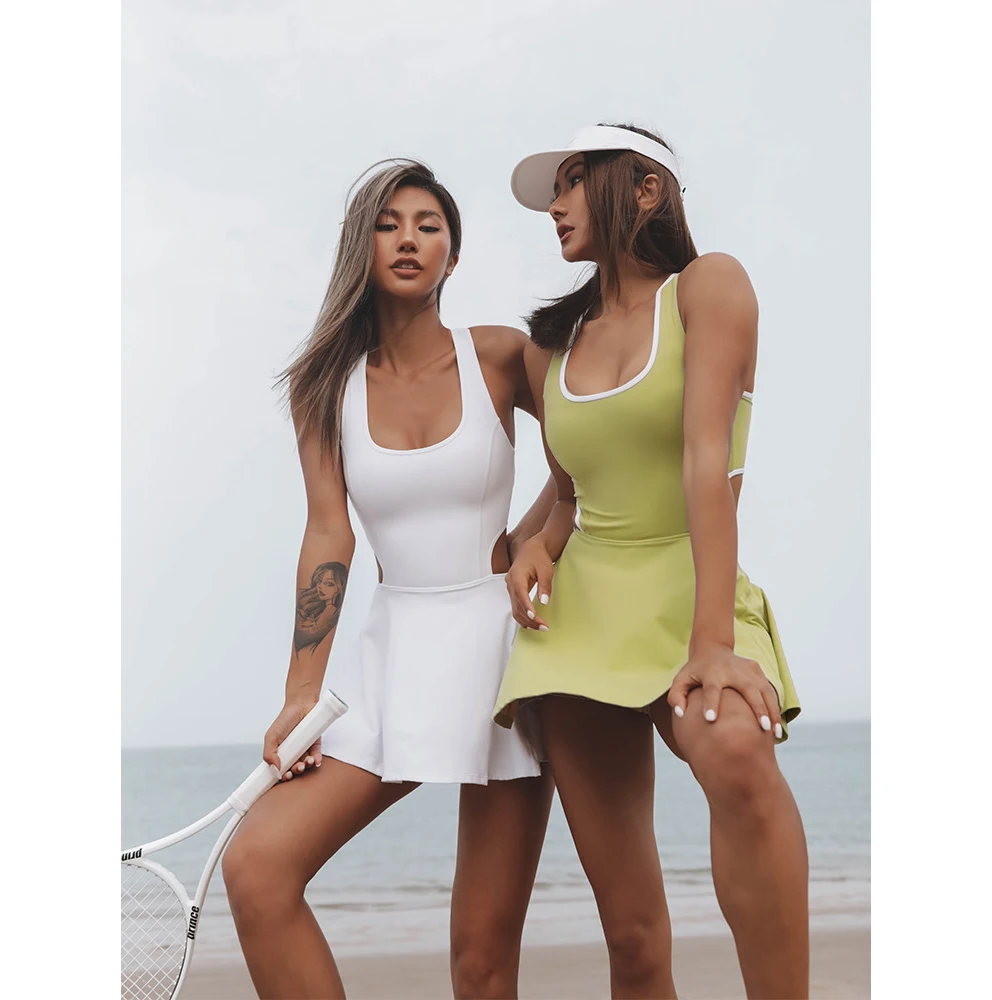 

Women High Stretchy pleated Tennis Skirts Sportswear tennis uniform Quick Dry Yoga One Piece tennis dress