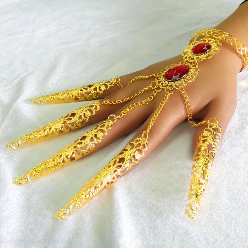 

Amazon Hot Sale Indian Brand 18k Gold-plated Bracelet Belly Dance Performance Jewelry Props Red Gemstone Nail Bangle Bracelet